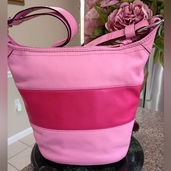 Coach Bleeker Rugby Stripe Bucket Duffle Bag, Pink - Picture 3 of 17